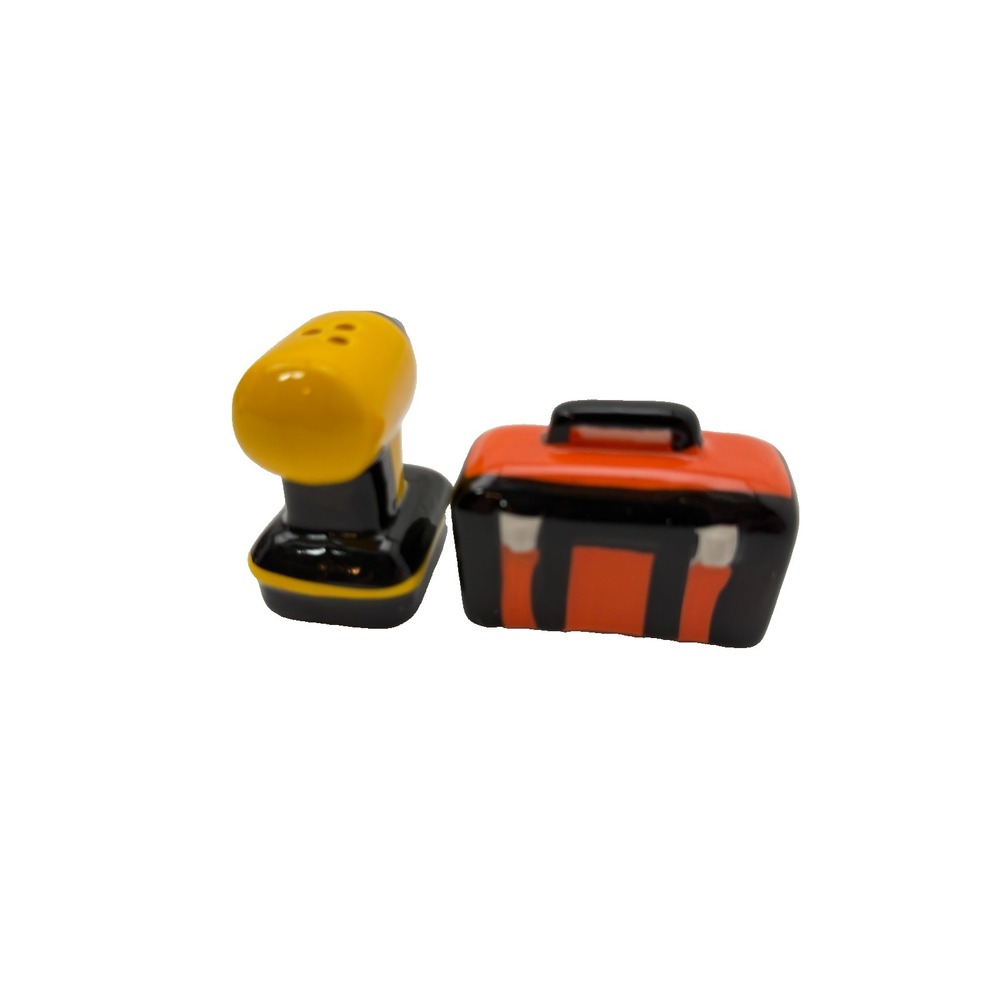 Cracker Barrel Drill & Toolbox Ceramic Salt & Pepper Shakers Set - Picture 2 of 5